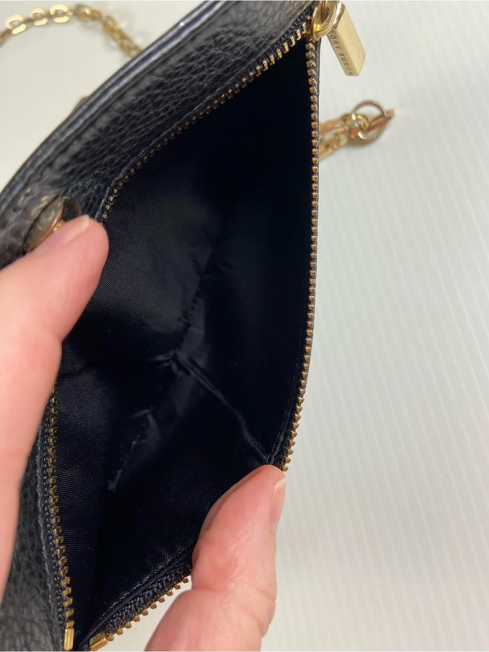 Tory Burch Black Pebbled Leather Wallet On Chain Crossbody WOC